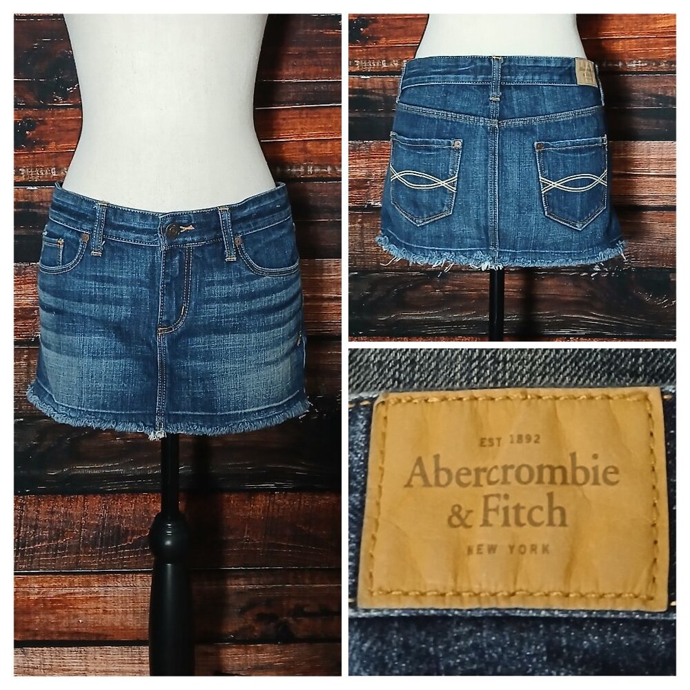 Abercrombie & Fitch Y2K Jean Skirt Size 4 Micro Mini Dark Wash Denim Raw Hem
